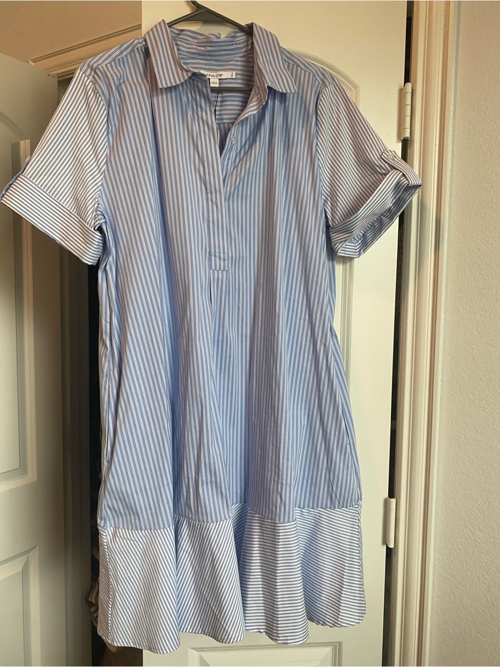 Chico's Light Blue and White Striped Midi Dress